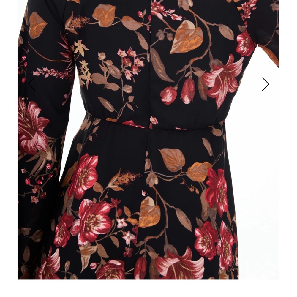 Elegant Floral Long Sleeve Dress in Black and Red